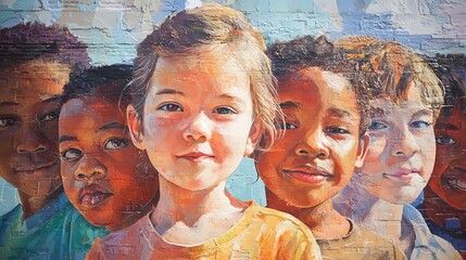 Street mural showing racial unity created by young local artists during a daytime community project