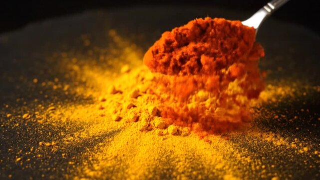 Colorful Spices Powder Bursting on Impact in Super Slow Motion on a Dark Background