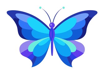 Blue Butterfly Illustration with Varied Shades and Simple Design on White