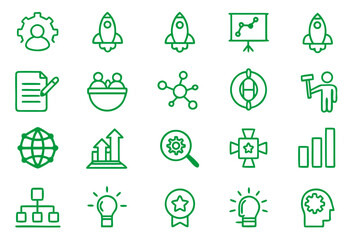Clean and modern startup business concept line art icons for technology and innovation projects