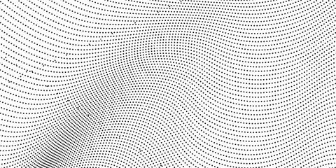 Abstract Wavy Halftone Dot Pattern Background &ndash; Black and White Optical Illusion Style Dotted Texture &ndash; Monochrome Curved Dots Vector Design for Modern Posters, Minimalist Art, Brochures, Technology B