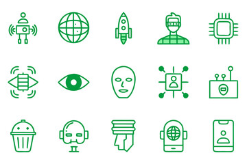 Modern technology outline symbol collection featuring communication data and digital innovation concepts