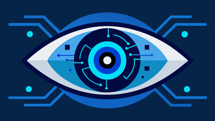 cybernetic eye design blue circuits glowing