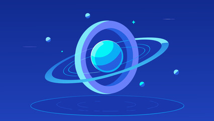 blue rotating rings orbiting holographic tech