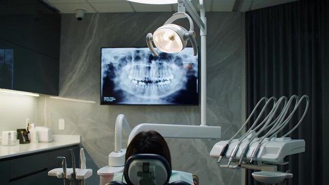 Dental X-Ray Examination: Analyzing Teeth on a Screen in a Modern Dentist's Office