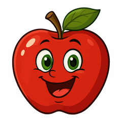 Cute Smiling Cartoon Apple with Green Leaf illustration