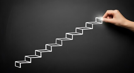 Hand drawing steps on a blackboard representing career growth and success highlighting the pathway to reach the top rung