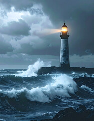 A lighthouse shining through the storm