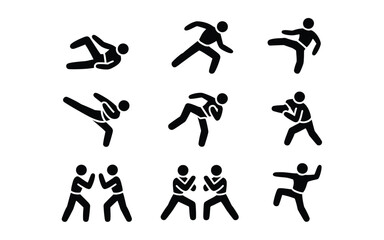Martial arts movements icon set