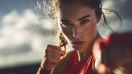 Female athlete training with determination International Women’s Day poster dynamic shot real photo stock photography