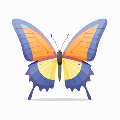 Beautiful Butterfly Illustration with Vibrant Blue, Orange and Yellow Colors on White Background