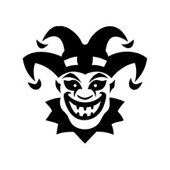 Illustration of a black and white jester face with hat