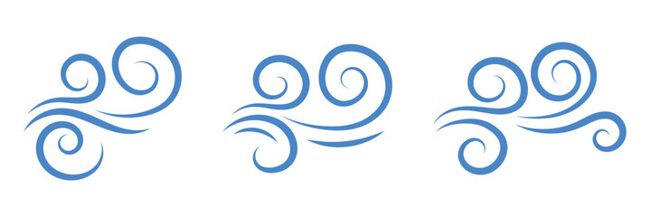 Doodle wind line sketch set. Hand drawn doodle wind motion. Air puff line icons on white background, outline flat illustration of windy stormy weather, wind doodle graphics. Vector illustration.