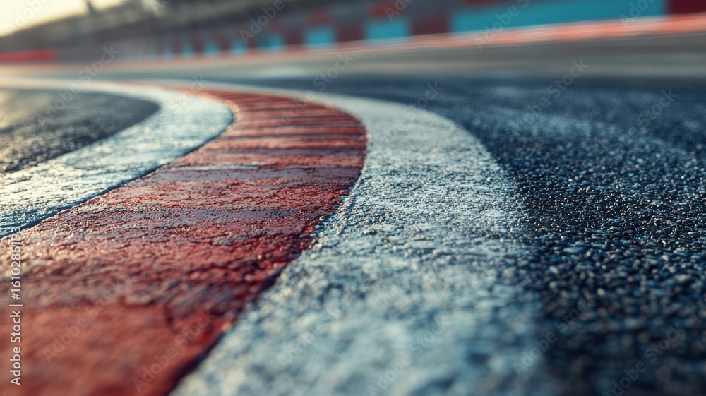 Wall mural a close-up shot of an empty f1 track showcasing the intricate details of the red and white lines on 