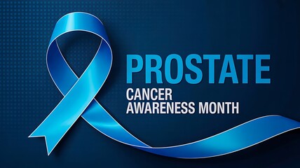 Blue ribbon for prostate cancer awareness month on dark background
