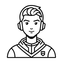 Monochrome Esports Avatar A Focused Gamer with Headphones and a Branded Jersey Ready for Virtual Competition and Strategic Gameplay