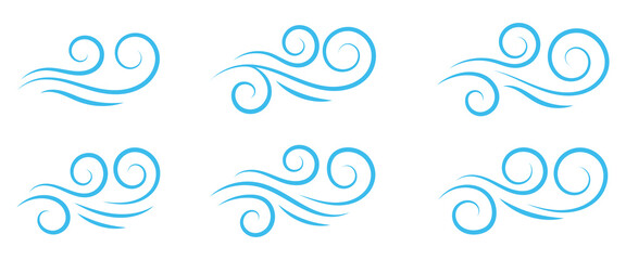 Doodle wind line sketch set. Hand drawn doodle wind blow icon. Air, wind, swirl in doodle illustration style. Doodle wind line sketch set. Hand drawn doodle wind air blow, swirl elements.