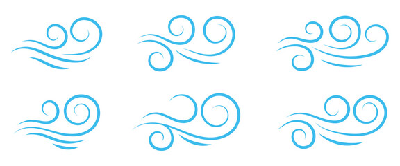 hand drawn doodle wind blow, gust design isolated on white background. Vector hand drawn wind blow sign and symbol illustration