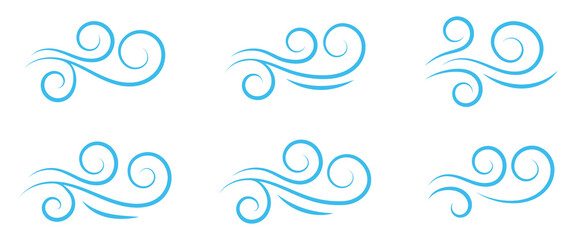 hand drawn doodle wind blow, gust design isolated on white background. Vector hand drawn wind blow sign and symbol illustration