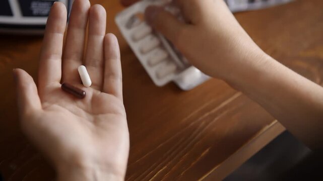 Patient aking Healthcare Supplements. Pharmaceutical Medicine And Vitamin Dosage