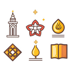 Fototapeta premium Cultural symbols and architecture icons illustrating heritage digital art graphic design