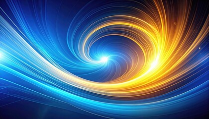 A vibrant digital swirl of blue and yellow light streams converging to a bright center, creating a dynamic, energetic abstract design.