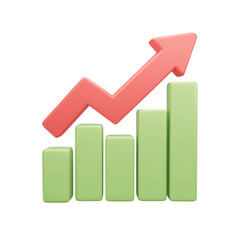 3d growth chart with upward arrow isolated on transparent background
