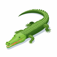Obraz premium Isometric illustration of a vibrant green cartoon crocodile on a white background