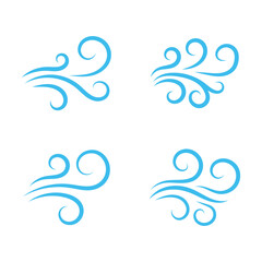 Naklejka premium Wind line set. Blue hand drawn wind swirls and gusts. Decorative breeze symbols for weather, nature, and climate designs. Vector illustration isolated on white background