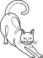 A minimalistic line art illustration of a cat stretching.