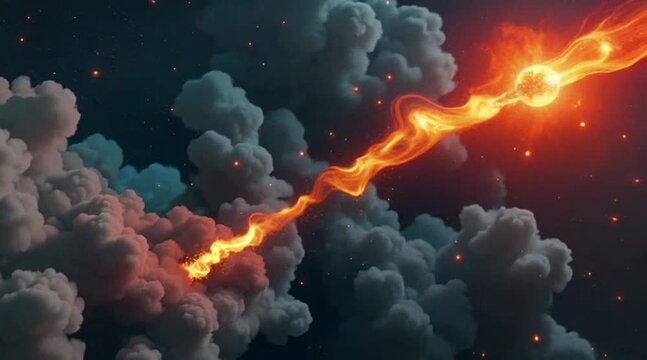 Blazing meteor cuts through stormy night sky with force