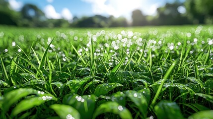 An expansive field of tall, swaying wild grass under a broad blue sky