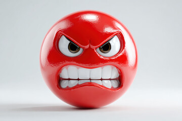 Close up of a bright red egg with an angry face and bared teeth