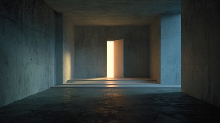 Naklejka premium Concrete room with a door to light