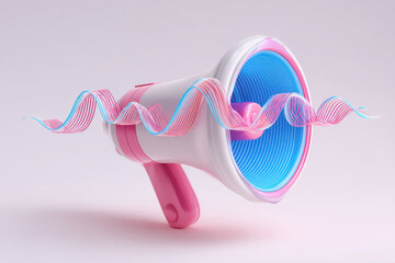 Whimsical megaphone with pastel wings and blue speaker