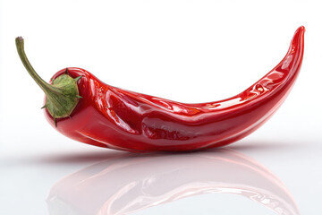 Single vibrant red chili pepper on a white background