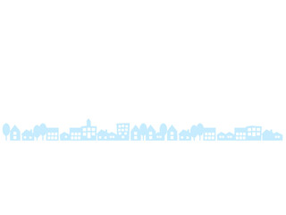 Fototapeta premium 街並みのシルエット水色 Minimal town skyline silhouette with houses and trees