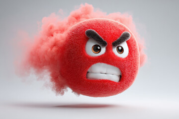 Furious red fluffy character with angry expression and motion blur