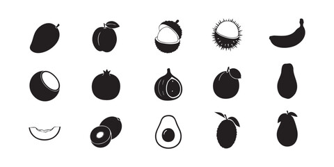 Vector fruit illustration tropical exotic fresh healthy food diet silhouette set