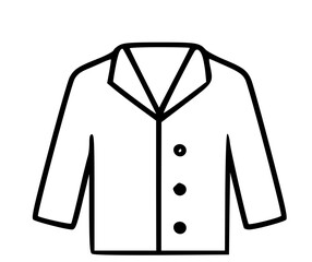 Simple black and white illustration of a button-down jacket, showing details.