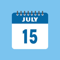 july 15 calendar icon Vector page month design