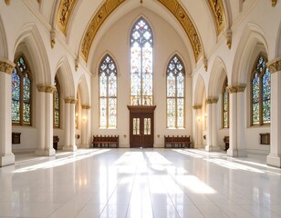 Architectural grandeur spacious interior with arched windows and marble floor expanse