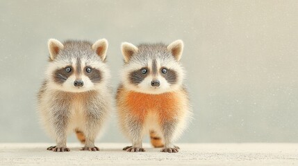 Obraz premium Raccoons on Vacation, a serene scene showcasing playful raccoons in a minimalist environment with ample free space, emphasizing their curious nature and surroundings