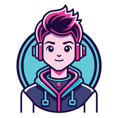Obraz premium Stylish Gamer Avatar with Pink Hair and Blue Hoodie A Modern Mascot Ready for Esports and Streaming