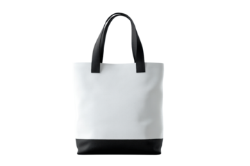 White canvas tote bag with black straps and base isolated on a transparent background image