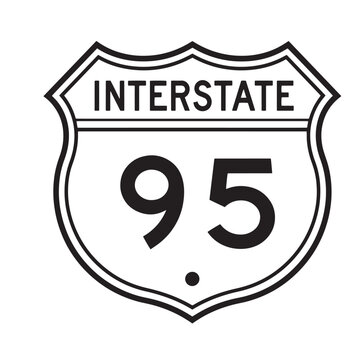 Interstate 95 road sign simple black and white vintage art for us highway travel