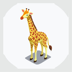 Fototapeta premium Isometric giraffe illustration in a white circle on a gray background design