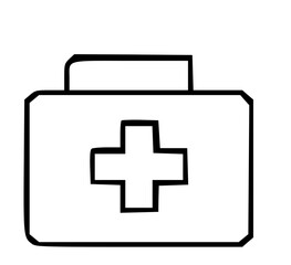 Obraz premium A white first aid kit with a prominent black cross symbol on its front.