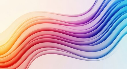 Photo of smooth, colorful waves transition through a spectrum of vibrant hues on a soft background