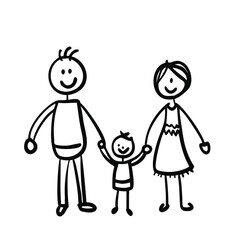 Hand-Drawn Family Doodle Icons Set – Black and White Sketch Vector